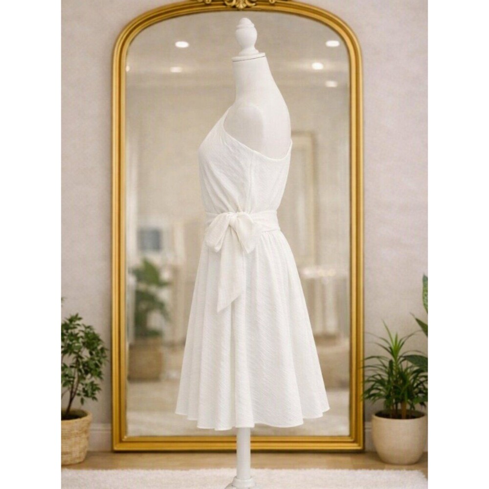 Nine West Women's One Shoulder Belted Dress White Size Medium - Picture 3 of 8